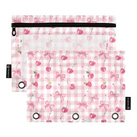 PDYRLEN Binder Pencil Pouches, Bow and Cherry Pencil Case with Clear Window 3 Rings Pen Case Holder Office Supplies