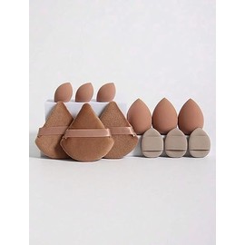 Set de 12 esponjas de polvo triangulares para polvo facial, esponjas de maquillaje, mini aplicadores, para polvo suelto de base, base y corrector líquido o en crema, (cafe)