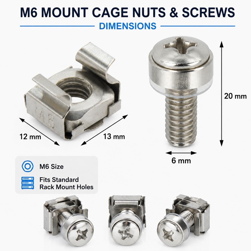 DILUSILK M6 Cage Nuts and Screws Set for Server Rack