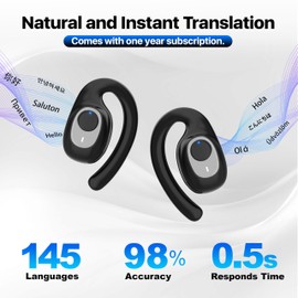 AI Language Translation Earbuds, OWS Real-Time Translator Earphone Includes Supports 144 Languages & Accents Translation Device for Travel Business Learning(Black)