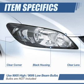 Auto Dynasty Headlights Assembly Compatible with 2004 2005 Honda Civic Coupe/Sedan, Driver and Passenger Side Halogen Headlamps Replacement, HO2519102 HO2518102, Black Housing Clear Corner