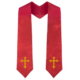 Piecatle Choir Stole with Cross Embroidery for Church Pastor Costume Clergy Stole,Red 60"