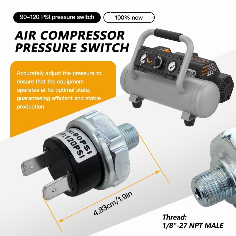 90-120 PSI Pressure Switch Long Lasting Steel Copper Surface Mount