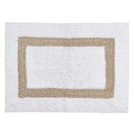 Better Trends Hotel Collection is Super Absorbent Reversible Double Sided Thick Bath Mat Rug Machine Washable 100% Cotton in Race Track Pattern, 21" x 34" Rectangle, White & Sand