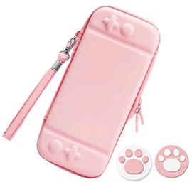 【スイッチ2専用】﻿SWITCH2 専用収納ケース 保護カバー 持ち運びキャリングケース 肉球ジョイコンキャップ2個付 (ピンク)