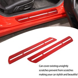 Lcojicep Car Door Sill Guard Trim StickerCompatible with Corvette C6 2005-2013 Z06 ZR1,2PCS Real Carbon Fiber Threshold Strip Door Entry Guard Decorative Strip Sticker (Red Outer Threshold bar)