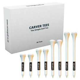 Carver Wooden Golf Tees - 83mm, 70mm, 54mm, 42mm - Bag of 50 - Strong Biodegradable (70mm - Large (50 tees))