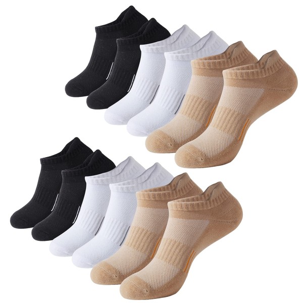 BUDERMMY Trainer Socks Womens 6 Pairs Cushioned Sports Socks for Women Cotton Breathable Cushion Running Socks Ladies Casual Nonslip Ankle Athletic Socks（colorful 3-5）