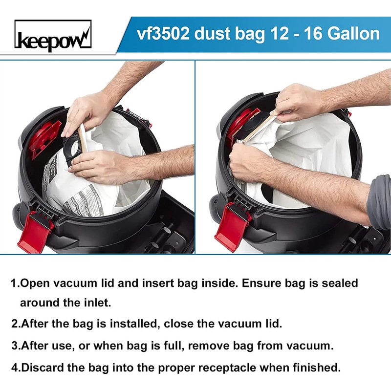 3 Pack VF3502 Shop Vac Bags, Compatible with Ridgid Vacuum