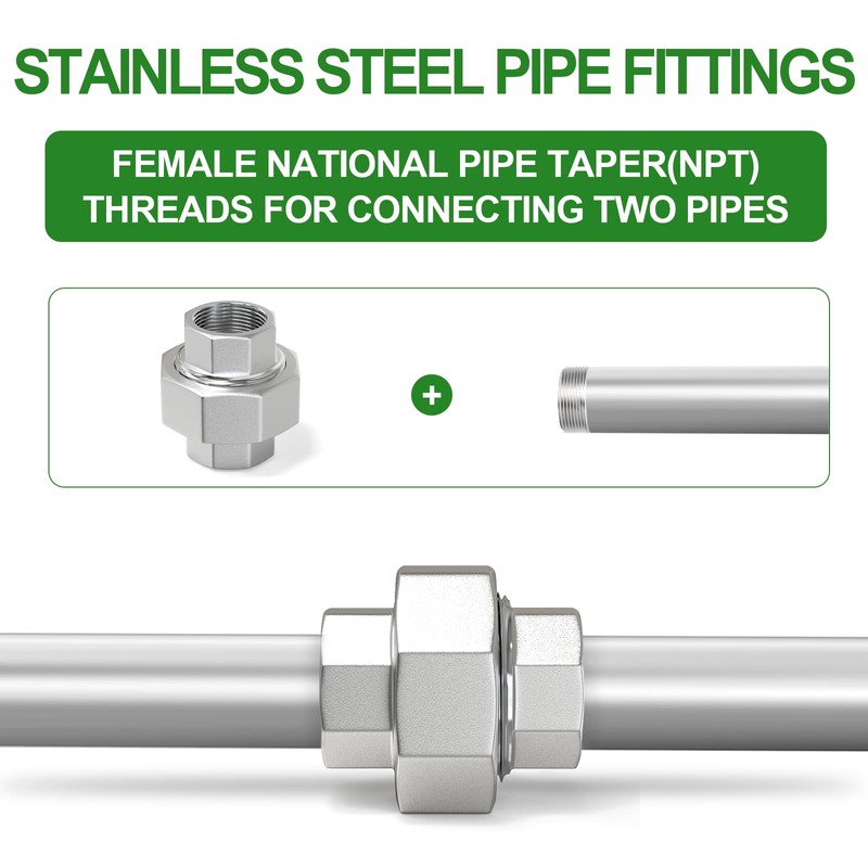 TAISHER 1PCS 304 Stainless Steel Union, 1/2" NPT Female Cast