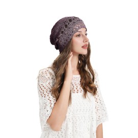 DLAPL Women Summer Crochet Slouchy Beanie Hat Handmade Knit Skull Cap(Burgundy),One Size