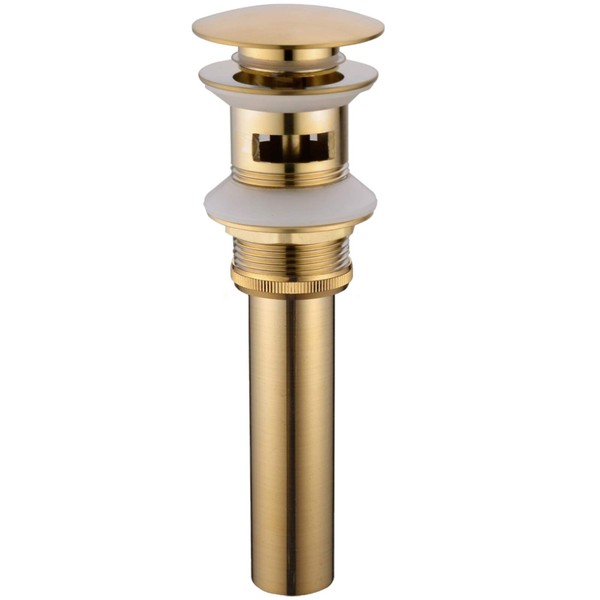 TRUSTMI Brass Pop Up Sink Drain Stopper with overflow Bathroom Faucet Vessel Vanity Sink Drainer, Brushed Gold