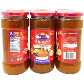 Rani Sweet Mango Chutney (Indian Preserve) 17.6oz (500g) 1.1lbs Glass Jar, Ready to eat, Vegan, Pack of 5+1 ~ Gluten Free, All Natural, NON-GMO