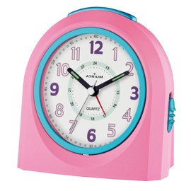 Atrium Kinder Wecker Analog Quarz ohne Ticken mit Licht und Snooze Rosa Türkis A921-17