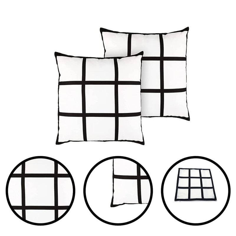 zalati Pillowcases 2pcs Cushion Covers Polyester with 9 Grid Blanks