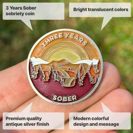The Achieve Mint Three Year Sober Chip | 3 Years Sobriety Token | Non-AA, Non-Religious Medal, for Men and Women Celebrating Sobriety