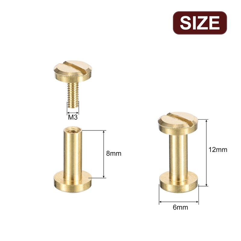 sourcing map 30Pack Brass Chicago Screws, 8x6mm Flat Head Screw