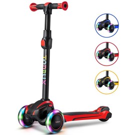 tonbux Kids Scooter for Ages 3-12 Adjustable Height 3-Wheel Light-Up, Shock Absorption, Lean-to-Steer, Balance Training Scooter for Toddlers - Color: Red-Premium Version