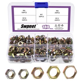 Swpeet 180Pcs 5 Sizes M6 M7 M8 M10 M12 Colorful Zinc Plated Thin Hex Lock Nut Assortment Kit, Colorful Zinc Plated Hex Locknuts Fitting for Pipe Fitting and Plumbing Fixed