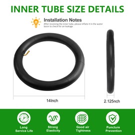 2-Pack Heavy-Duty 14x2.125 Inner Tube with 2 Tire Pry Bars 14 lnch Bike Tube with Schrader Valve Stem for Electric Bike Kids Bike Electric Scooter