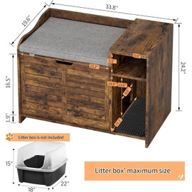 GAOMON Cat Litter Box Enclosure, Large Hidden Litter Box Furniture with Top Opening, Cushion, Storage Shelf, Litter Mat, Wooden Pet House End Table for Cats - Brown