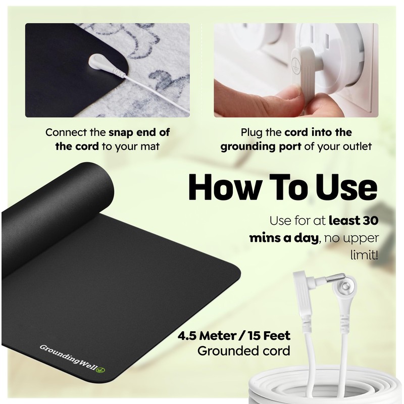 GroundingWell - Grounding Mat for Feet with 15ft Cord, 50K