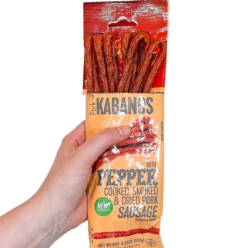Dry Thin Kabanos with Pepper, Cooked, Smoked and Dried Pork