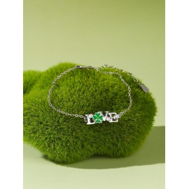 KINGWHYTE Clover Bracelet 925 Sterling Silver Four Leaf Clover Love Bracelet Lucky Bracelet Clover Bracelet St Patricks Day Jewellery Irish Gifts for Women, Sterling Silver, Cubic Zirconia