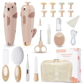 Lilian&Gema 28 en 1 Kit de Bebe Recien Nacido Higiene, Lima Electrica Bebe | Kit de Cuidado para Bebé Recién Nacido con 9 Cabezales de Lijado, Llumina
