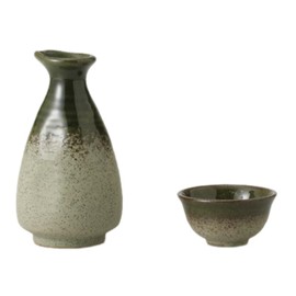 Ale-net Sake Set Tokkuri Ochoko Set Wakakusa Oribe Nigoto Tokuri & Cup (2 Pieces) Set Pottery Mino Ware Cold Sake Cooker Hot Sake Sake Bottle Made in Japan