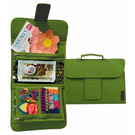 Yazzii Trifold Craft Project Case - Sewing and Craft Supplies Storage Tote, Travel Organizer Bag with Clear Pockets and Handle for Knitting, Crochet, Sewing Accessories - Green