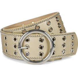 styleBREAKER 03010122 Women's Wide Belt with Hole Rivets and Round Clasp, Rivet Belt, Waist Belt, Can Be Shortened, gold