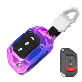 JanneChou Zinc Alloy Key Fob Case Cover Compatible for Jeep Wrangler Gladiator JL JLU Sahara Rubicon The Sport JT Overland Sport S 2018-2023 (3 Buttons Multicolor)
