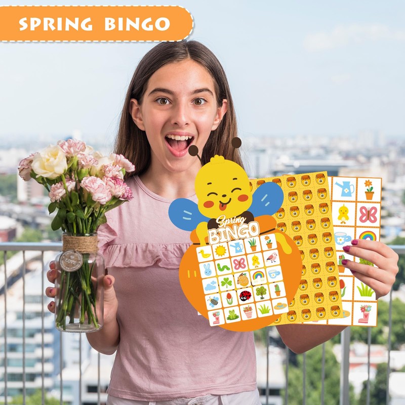 YQUQWN Spring Bee Bingo Game for 24 Players Spring Party