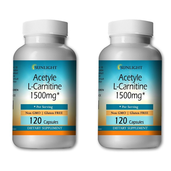 Acetyl L-Carnitine 1500 mg Serving 240 Capsules 2x Large Bottles Lot USA Ship