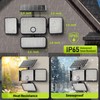 LUMLLSAJI Solar Flood Lights Outdoor 3000Lumen, 4 Heads 6500K Motion