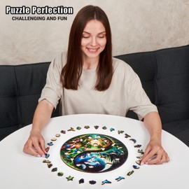 LEOGOR Wooden Puzzles for Adults - Yin Yang Natures Balance - (200 Piece, Medium, 11.6 x 11.5 in) - Colorful Harmony of Earth's Majesty with Animal Shaped Wood Jigsaws