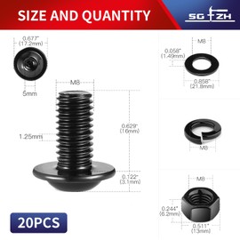 M8 x 16mm Flanged Button Head Socket Cap Screws Bolts, Nuts, Flat & Lock Washers, 20Pcs 18-8 (304) Stainless Steel, Fully Threaded, Black Oxide by SG TZH (with Hex Spanner)