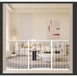 ALLAIBB Extra Wide Baby Gate Pressure Mount with Auto-Close, White Metal Safety Gate for Stairs & Doorways - Child Proof, Pet Barrier for Hallways, Kitchen, Living Room for 62.02-66.93 inch