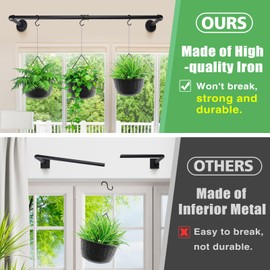 Plant Hanger Indoor, 34.2in Strong Load-Bearing Hanging Plant Holder, Window Plant Rod Black Metal Bar for Wall Ceiling Decor Shelves, 1 Pcs (Pot Chain & Plant Not Included)