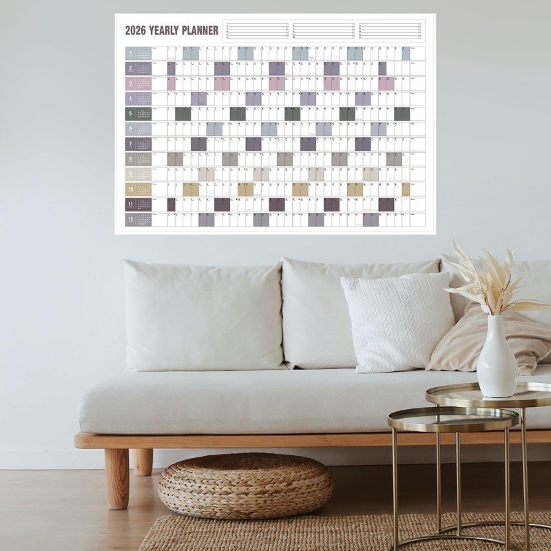 Yearly Wall Calendar with Holidays, Full Year Calendar One Page,
