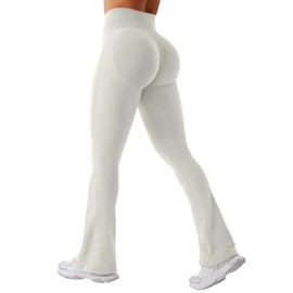 YEOREO Mini Flare Leggings Womens Workout Butt Lifting Legging Hidden Scrunch Seamless 30" Impact Lilliean Yoga Pants Feather Beige M
