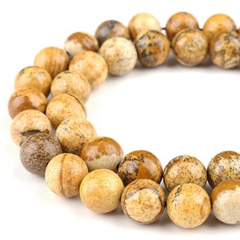 DIQIO Natural Stone Beads Gemstone Beads for Jewelry Making - Yellow Picture Jasper Stone Beads for Bracelets, 10mm Jasper Round Beads(34-37pcs, 10mm, Picture Jasper Stone)