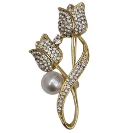 GFM Small Metal Tulip Flower Rhinestone Christmas Birthday Mother's Day Valentine's Day Wedding Anniversary Brooch, Metal