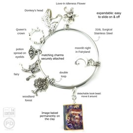 A Midsummer Night's Dream William Shakespeare Clay Mini Book Stainless Steel Expandable Bangle