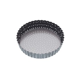 MasterClass Crusty Bake 18 cm Perforated Quiche Tin with PFOA Non Stick and Loose Bottom, Fluted, Robust 1 mm Carbon Steel, Grey