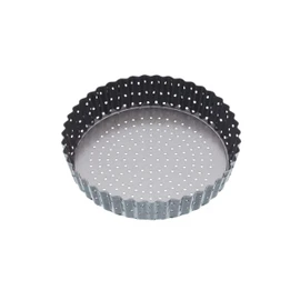 MasterClass Crusty Bake 18 cm Perforated Quiche Tin with PFOA Non Stick and Loose Bottom, Fluted, Robust 1 mm Carbon Steel, Grey