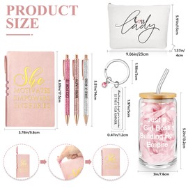 SiliFine 7 Pcs Pink Boss Day Gift Sets for Women Her Lady Thank You Gifts Best Boss 16oz Glass Cup Makeup Bag Keychain A6 Notepad with 3 Ballpoints Pen for Lady Leader Appreciation Day Christmas