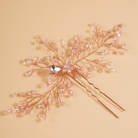 Rumtock Pack of 1 Pink Rhinestones Hair Pins Long Side Bridal Headpiece for Wedding Brides Handmade Hair Accessories (Pink)