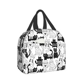 Giwawa Black Cat Lunch Box Cartoon Kitten Insulated Cooler Lunch Bag Small Tote Lunchbox for Adults Kid Work Picnic Office Outdoor Travel